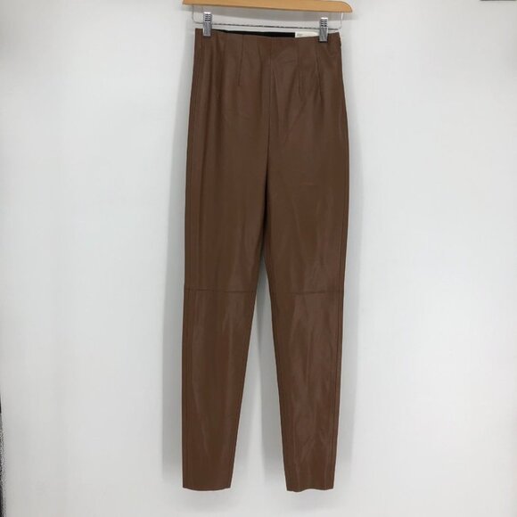 BNWT  Zara Brown Faux Leather High Rise Leggings w Raw Hem size XS - Picture 2 of 15